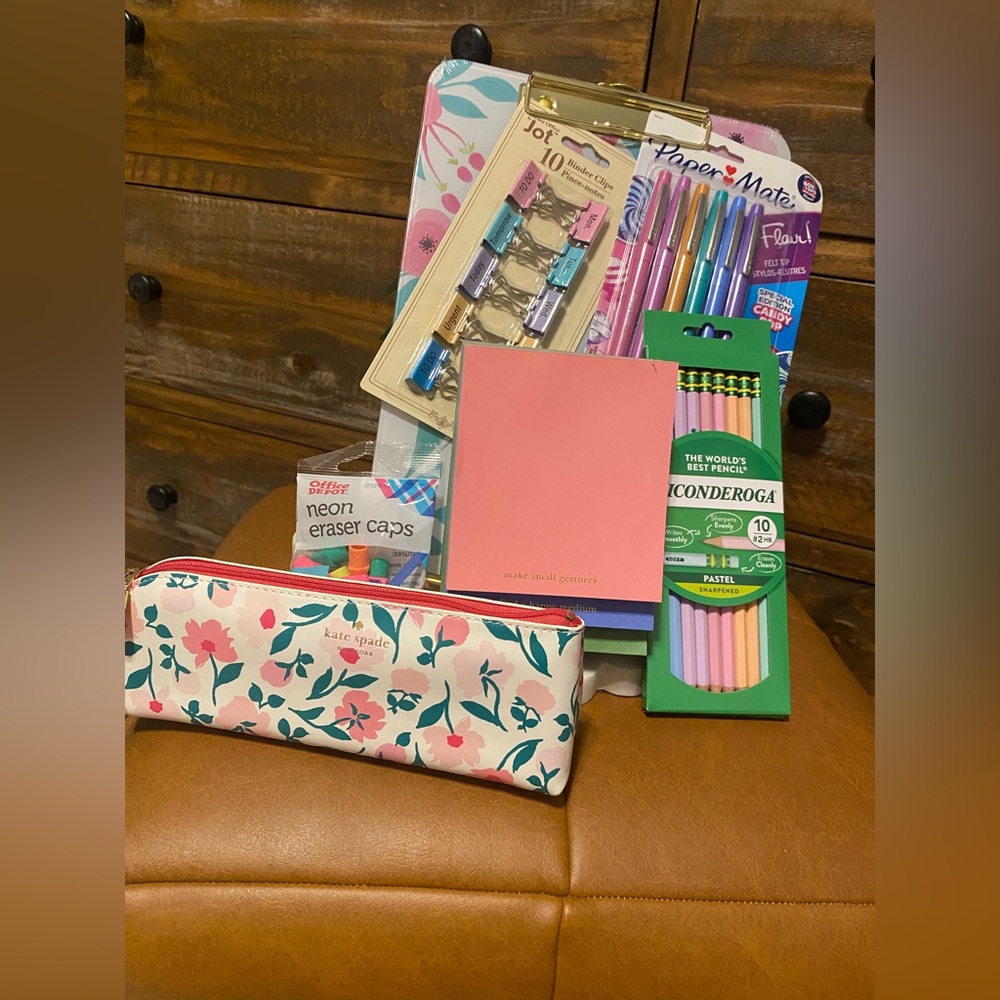 Kate Spade Pink Floral Pencil Case with Stationery
